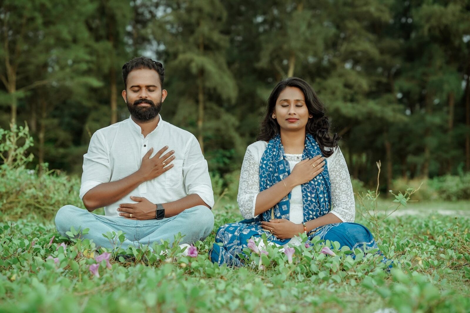 Vishnu Chakrapani and Sajitha Vishnu leading a peaceful energy-healing experience